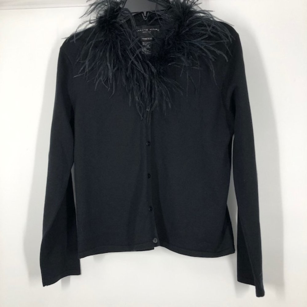 August Silk Black Ostrich Feather Cardigan
